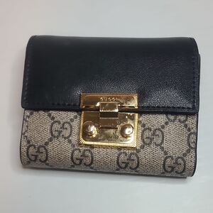 Padlock Black and Tan Wallet with Gold Accent